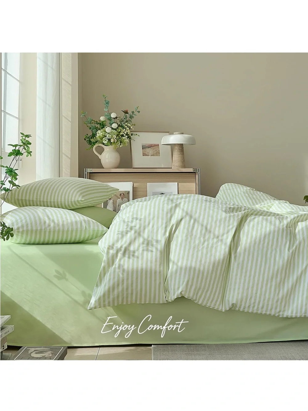 NEW JELLYMONI 100% Cotton Printed Striped Duvet Cover Set with Zipper & 8 ties
